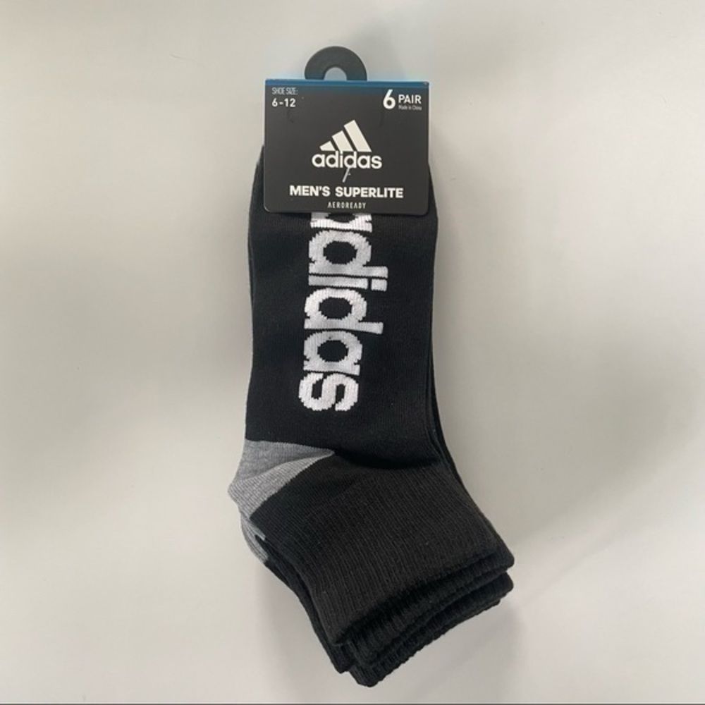 Adidas men’s quarter socks 6 pair size 6-12 black white gray